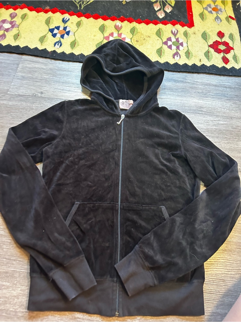 Y2K Juicy Couture Black Velour Hoodie with Gold Zip